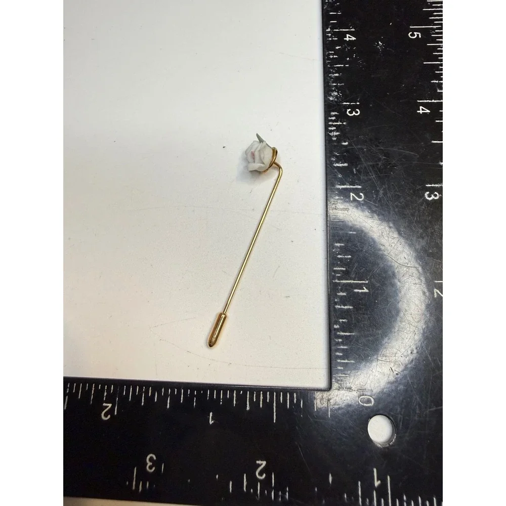 Porcelain Rose Stick Pin Gold Tone Pink White Floral Lapel Scarf Hat Pin
